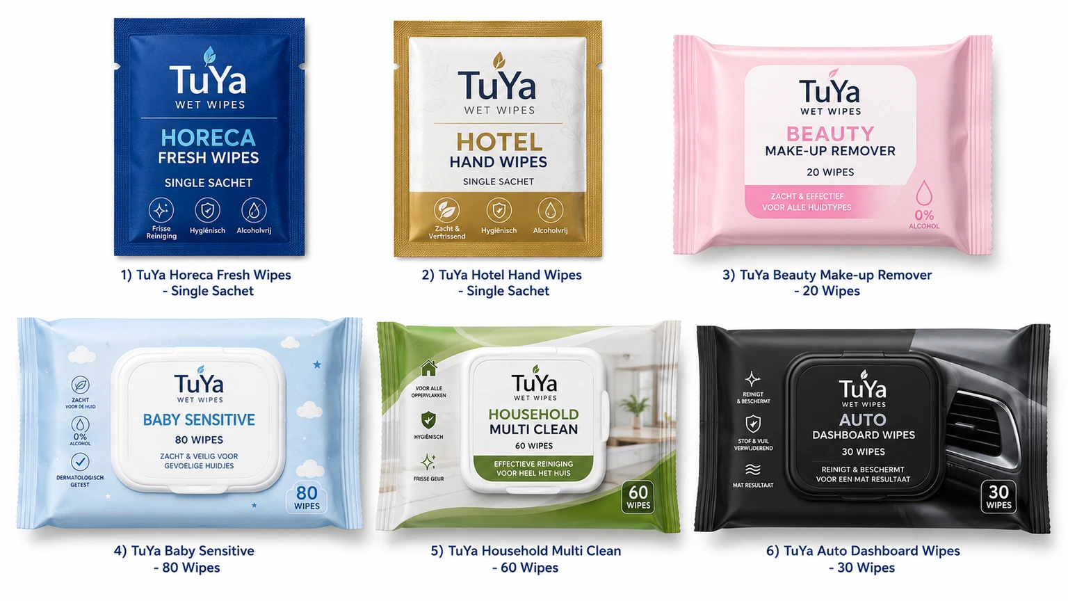 TuYa Feuchttücher — 6 Produktvarianten