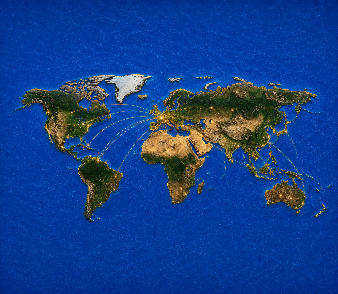 World map with detailed terrain and gold trade connections